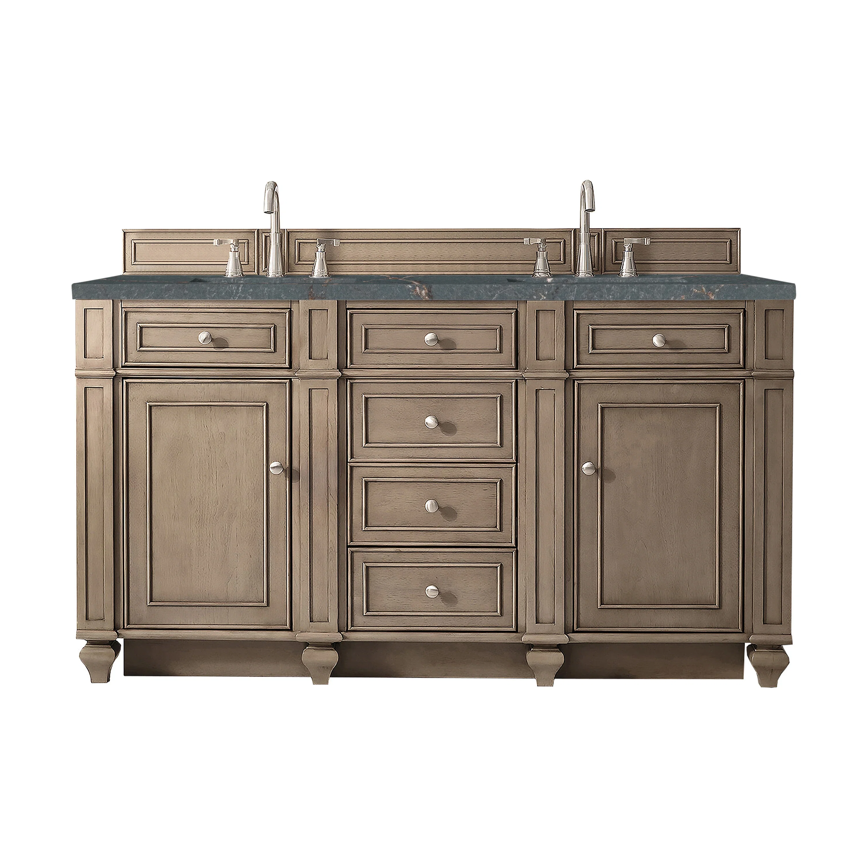 Bristol 60" Double Vanity, Whitewashed Walnut w/ 3 CM Parisien Bleu Silestone Top w/FreePower Wireless Charger