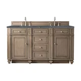 Bristol 60" Double Vanity, Whitewashed Walnut w/ 3 CM Parisien Bleu Silestone Top w/FreePower Wireless Charger