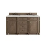 Bristol 60" Double Vanity, Whitewashed Walnut, w/ 3 CM Siberian Silestone Top w/FreePower Wireless Charger