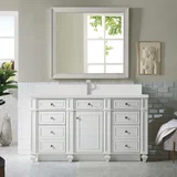Bristol 60" Single Vanity, Bright White w/ Single Hole 3 CM White Zeus Silestone Top & Backsplash