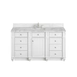 Bristol 60" Single Vanity, Bright White w/ 3 CM Carrara Marble Top