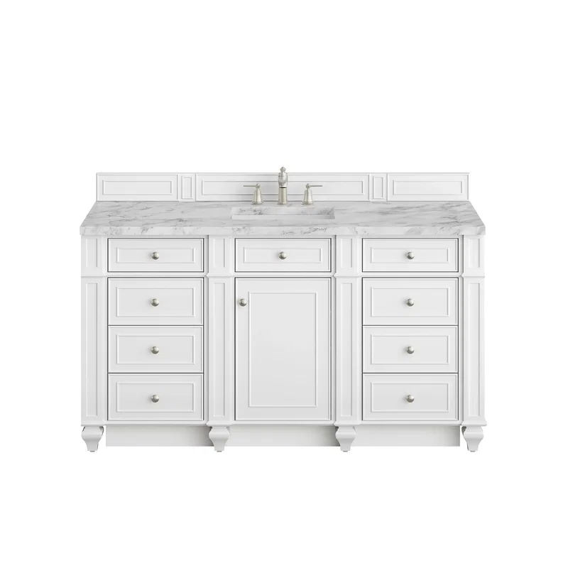 Bristol 60" Single Vanity, Bright White w/ 3 CM Carrara Marble Top