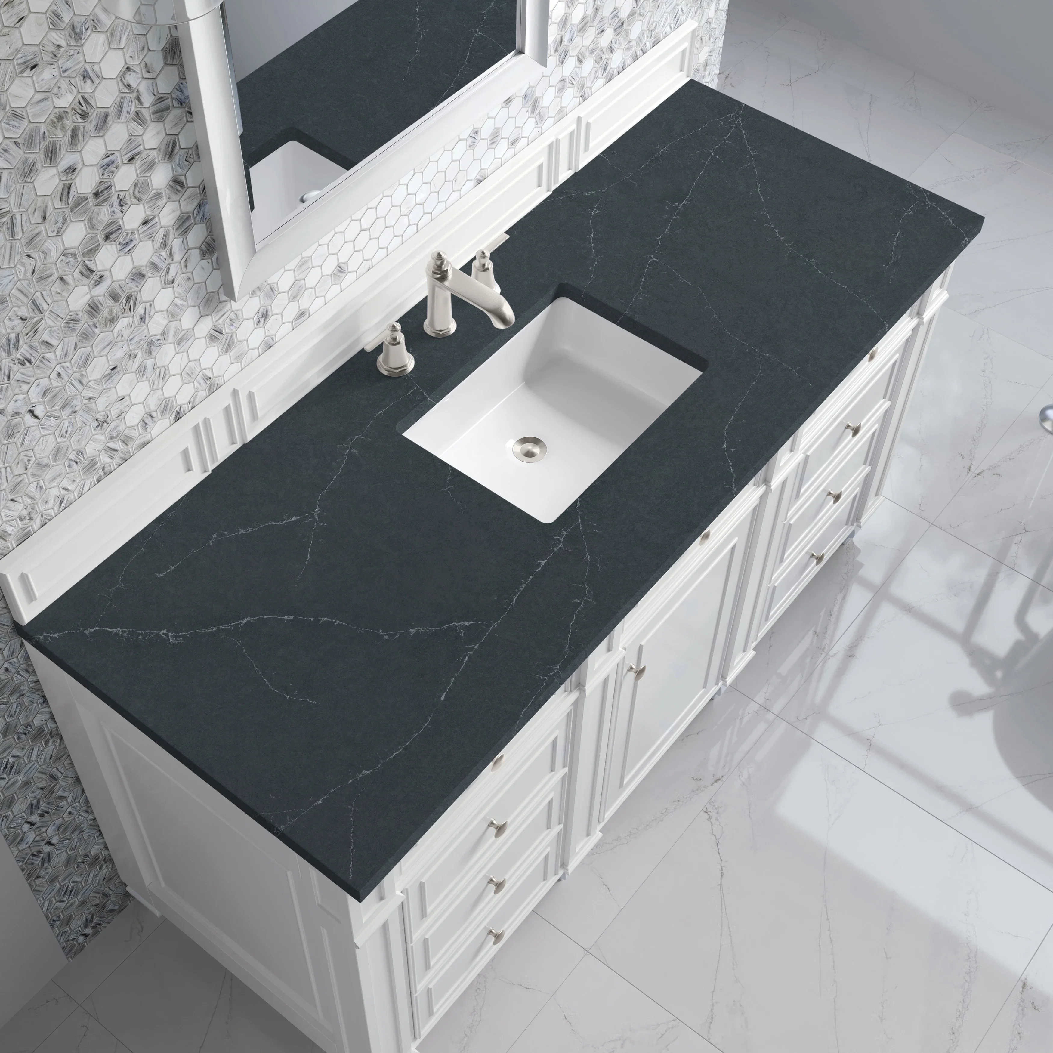 Bristol 60" Single Vanity, Bright White w/ 3 CM Charcoal Soapstone Silestone Top