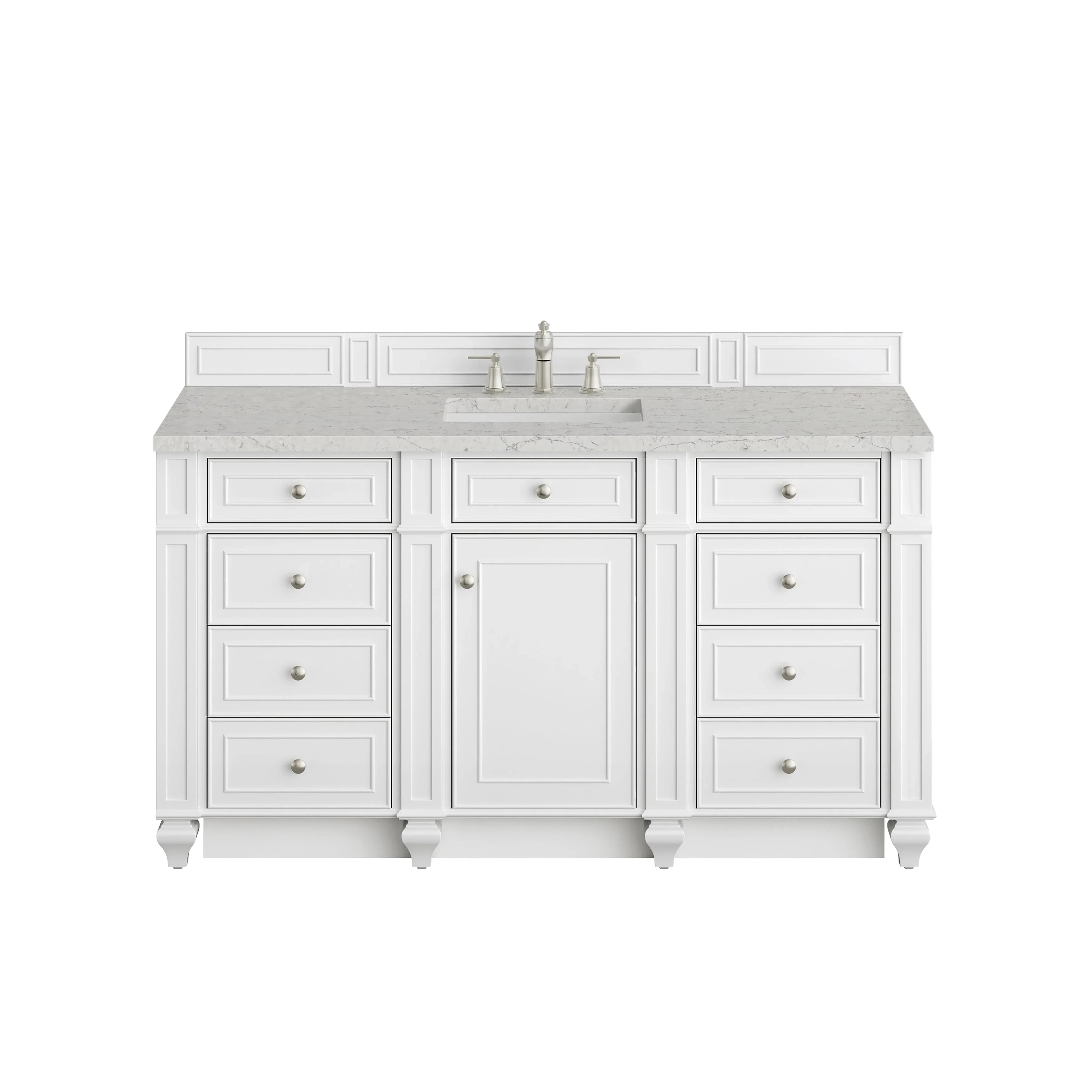 Bristol 60" Single Vanity, Bright White w/ 3 CM Eternal Jasmine Pearl Silestone Top