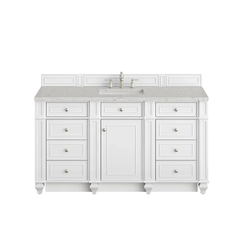 Bristol 60" Single Vanity, Bright White w/ 3 CM Eternal Jasmine Pearl Silestone Top