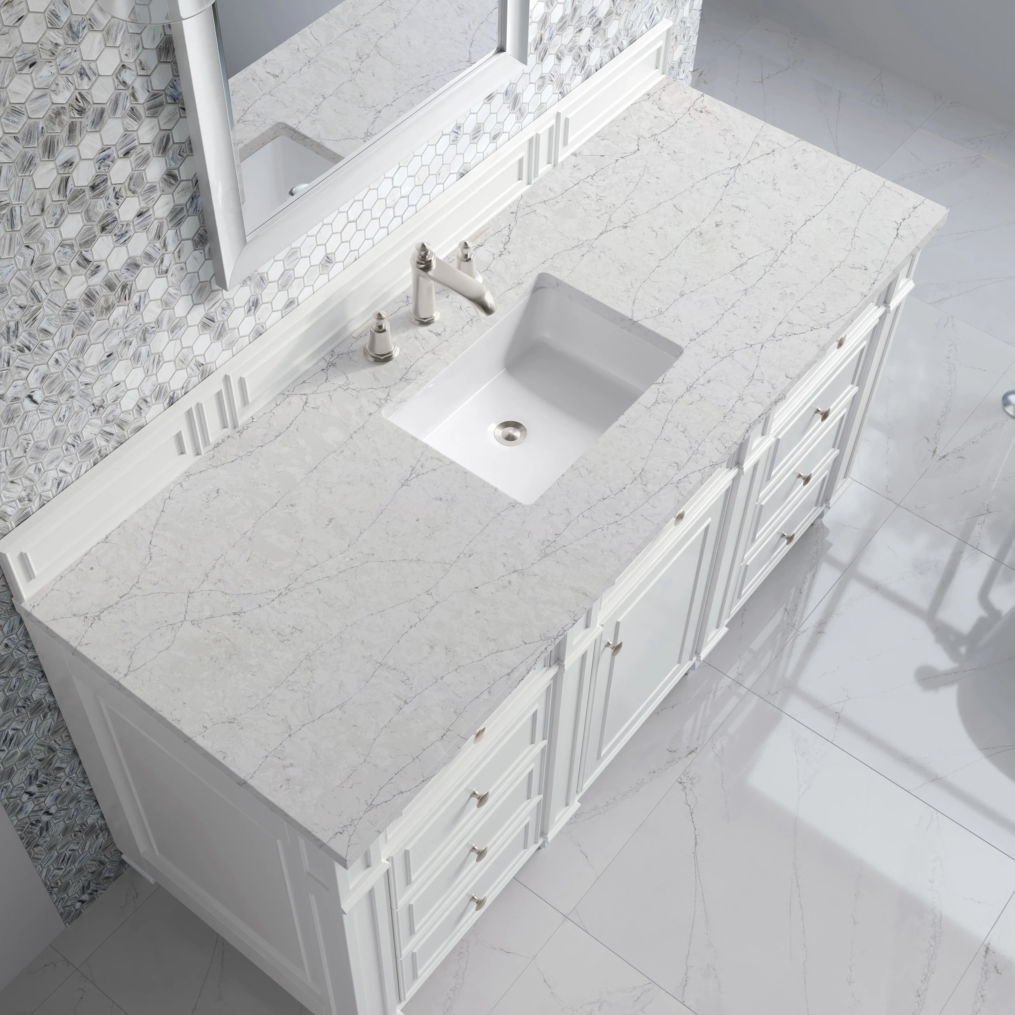 Bristol 60" Single Vanity, Bright White w/ 3 CM Eternal Jasmine Pearl Silestone Top