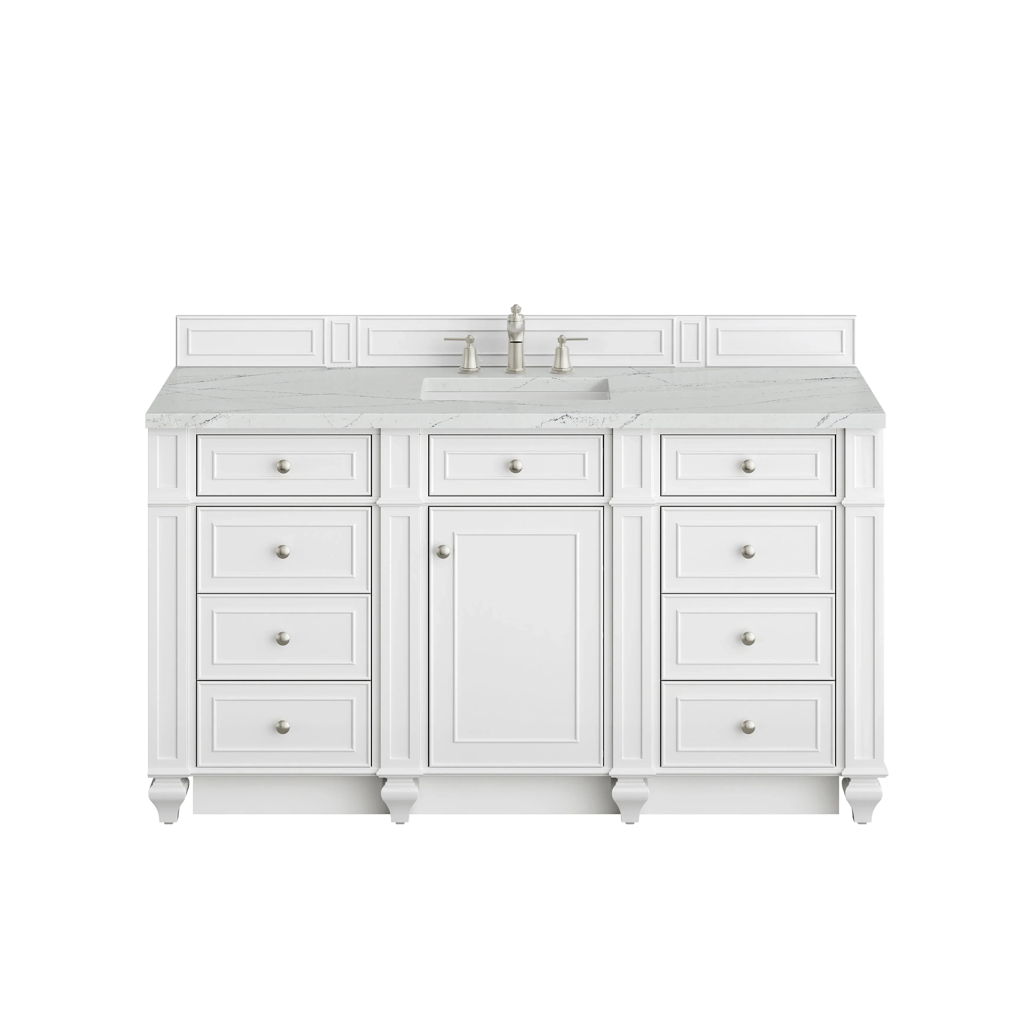 Bristol 60" Single Vanity, Bright White w/ 3 CM Ethereal Noctis Silestone Top