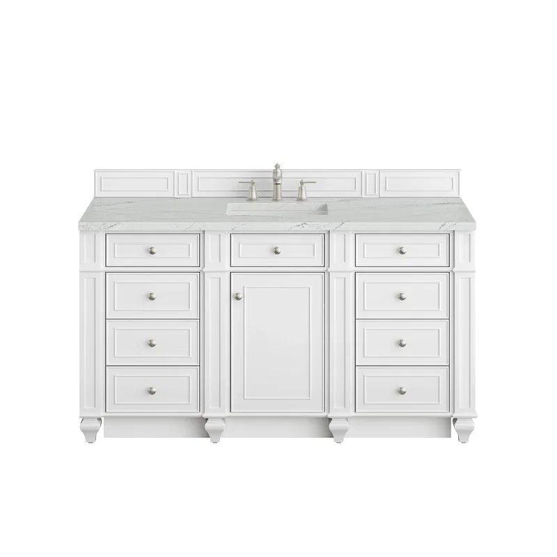 Bristol 60" Single Vanity, Bright White w/ 3 CM Ethereal Noctis Silestone Top
