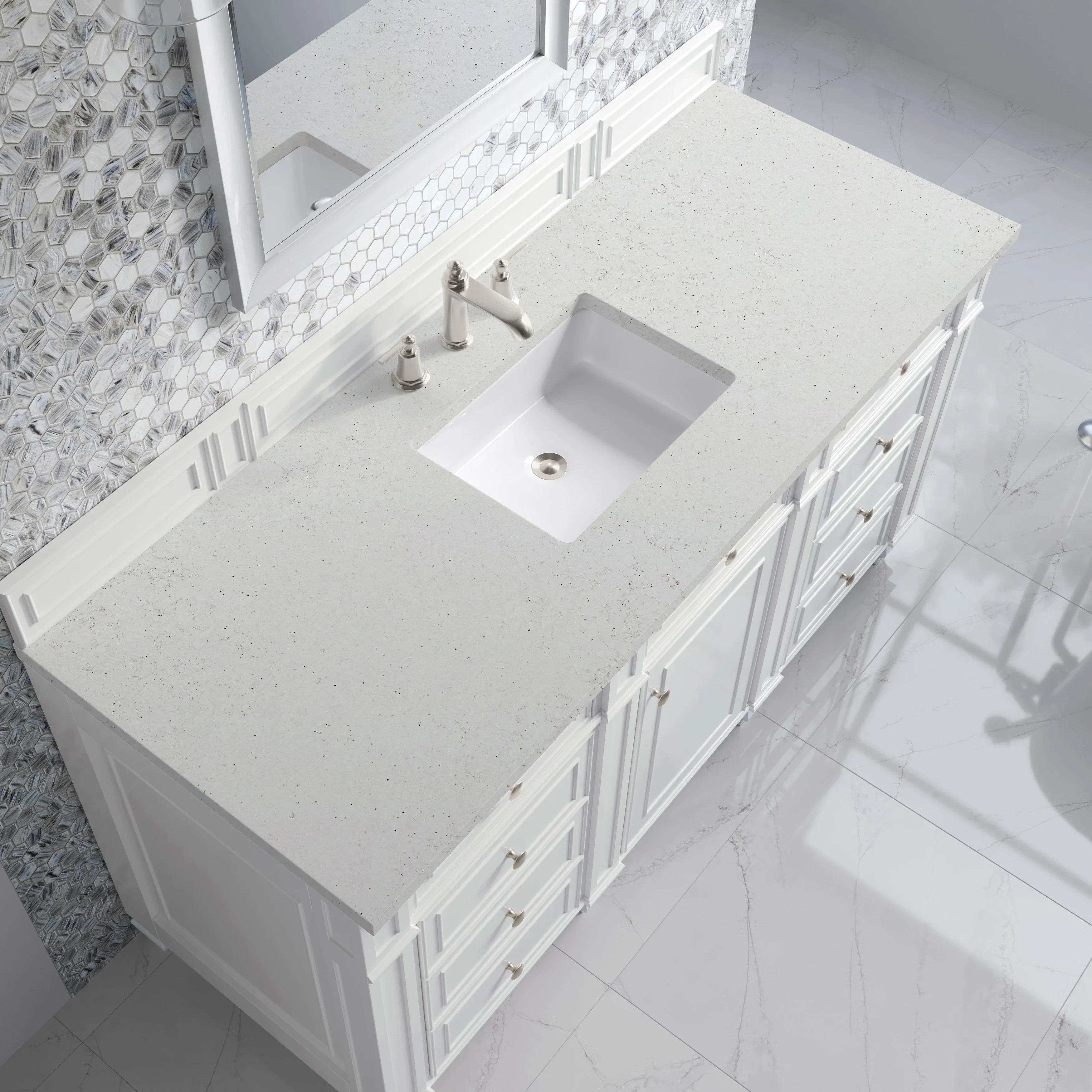 Bristol 60" Single Vanity, Bright White w/ 3 CM Lime Delight Silestone Top
