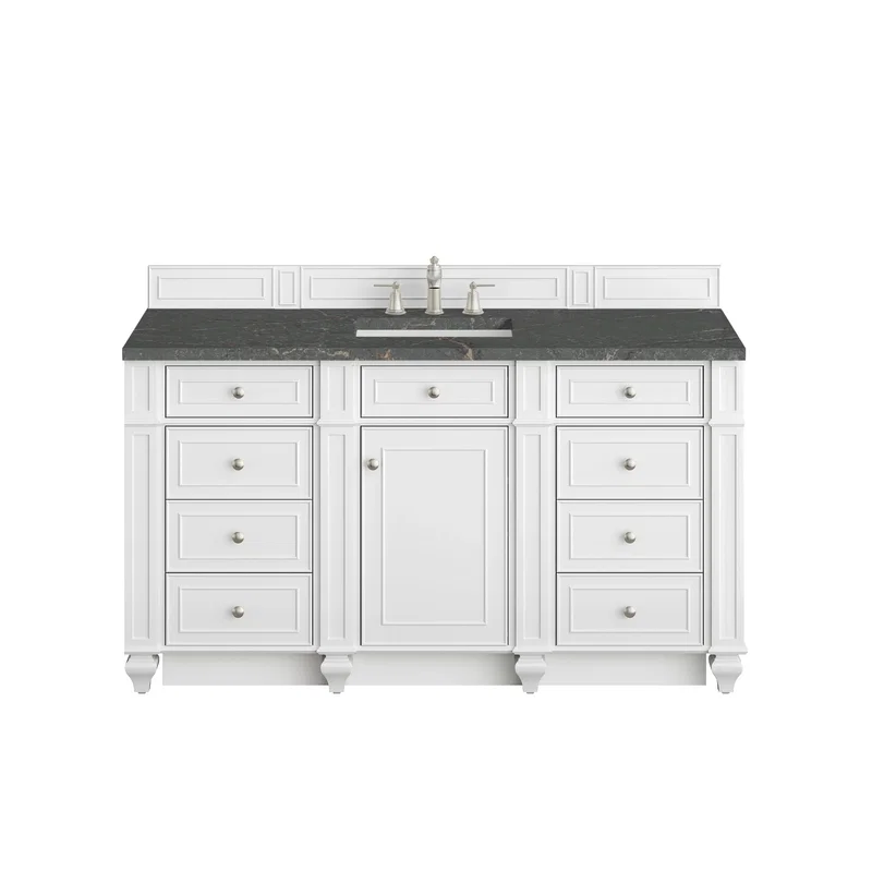 Bristol 60" Single Vanity, Bright White w/ 3 CM Parisien Bleu Silestone Top