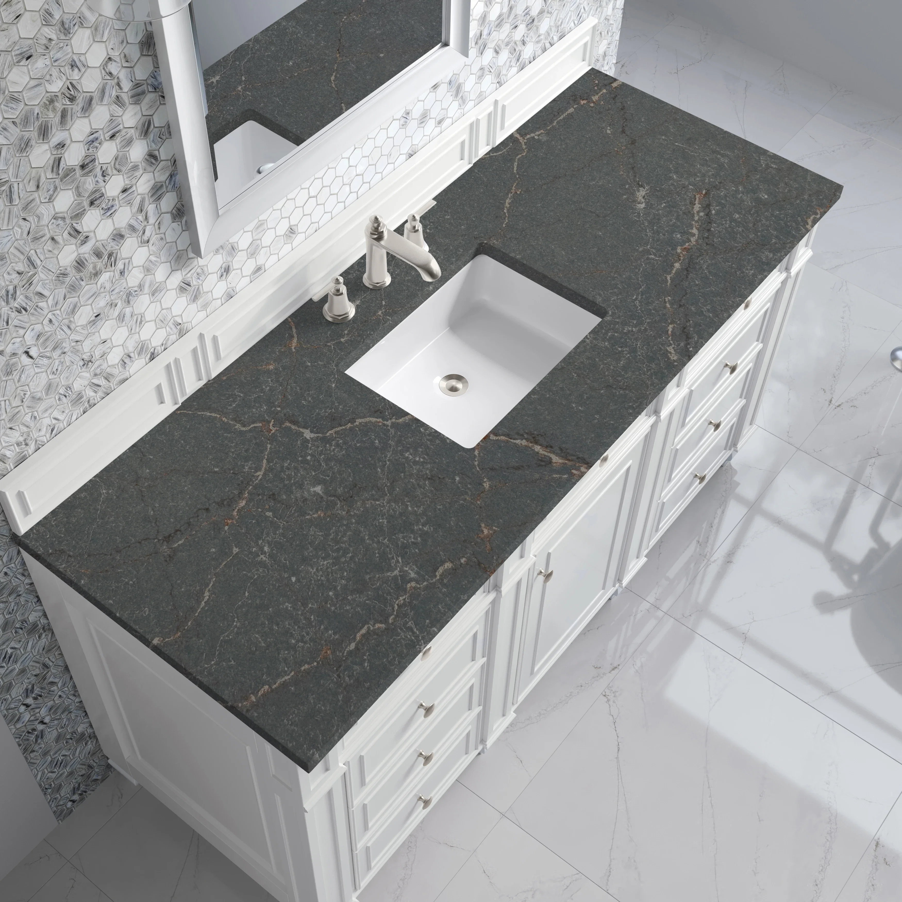 Bristol 60" Single Vanity, Bright White w/ 3 CM Parisien Bleu Silestone Top