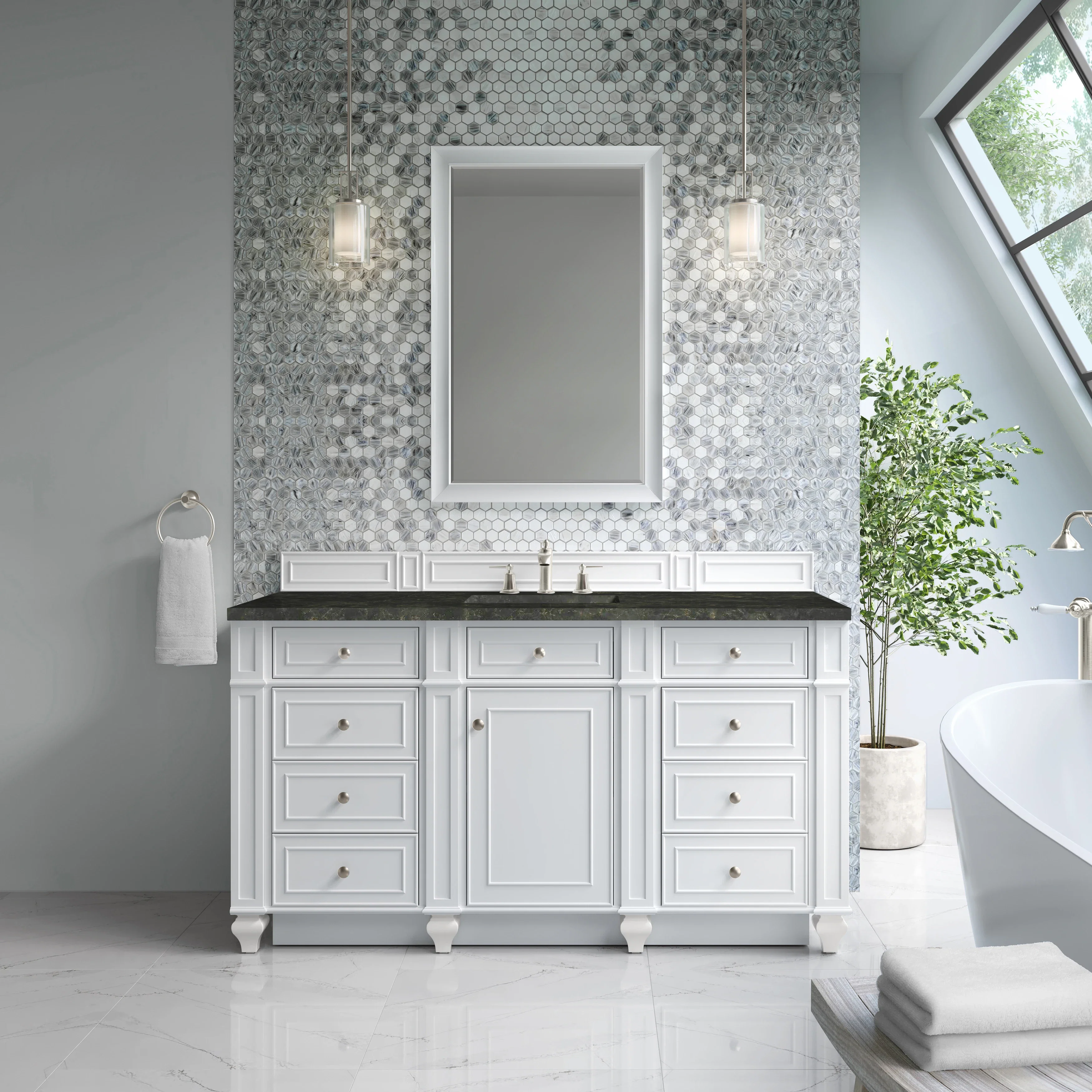 Bristol 60" Single Vanity, Bright White, w/ 3 CM Phantome Eclos Top