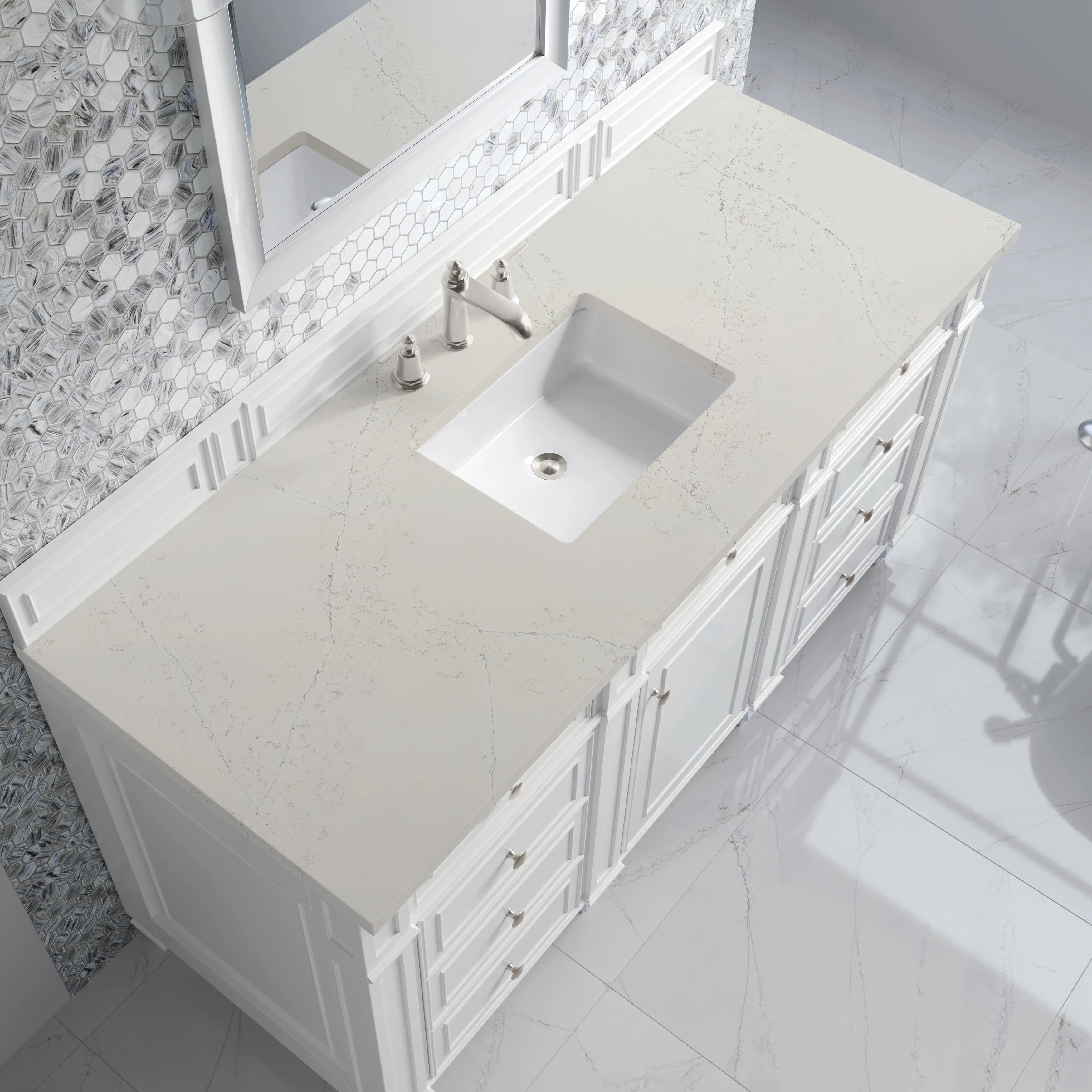 Bristol 60" Single Vanity, Bright White, w/ 3 CM Siberian Silestone Top
