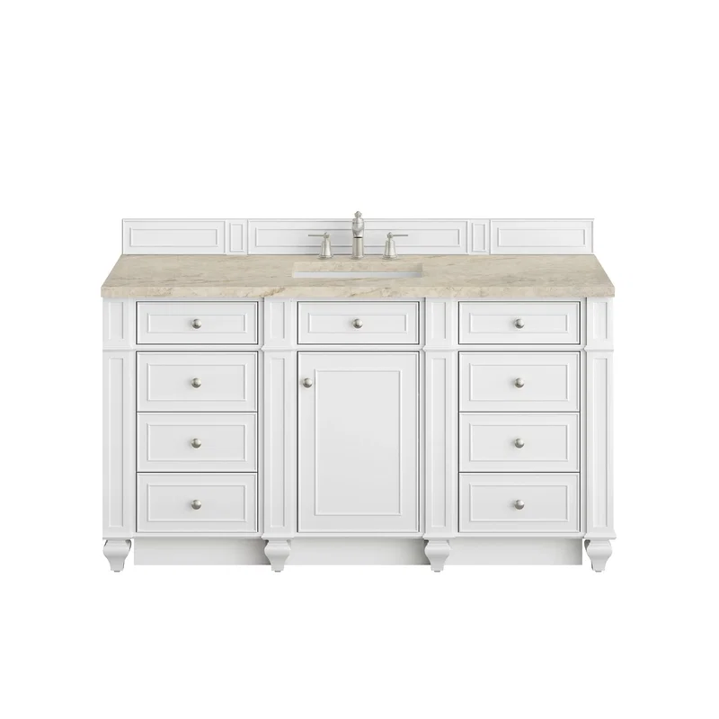 Bristol 60" Single Vanity, Bright White, w/ 3 CM Tajnar Eclos Top