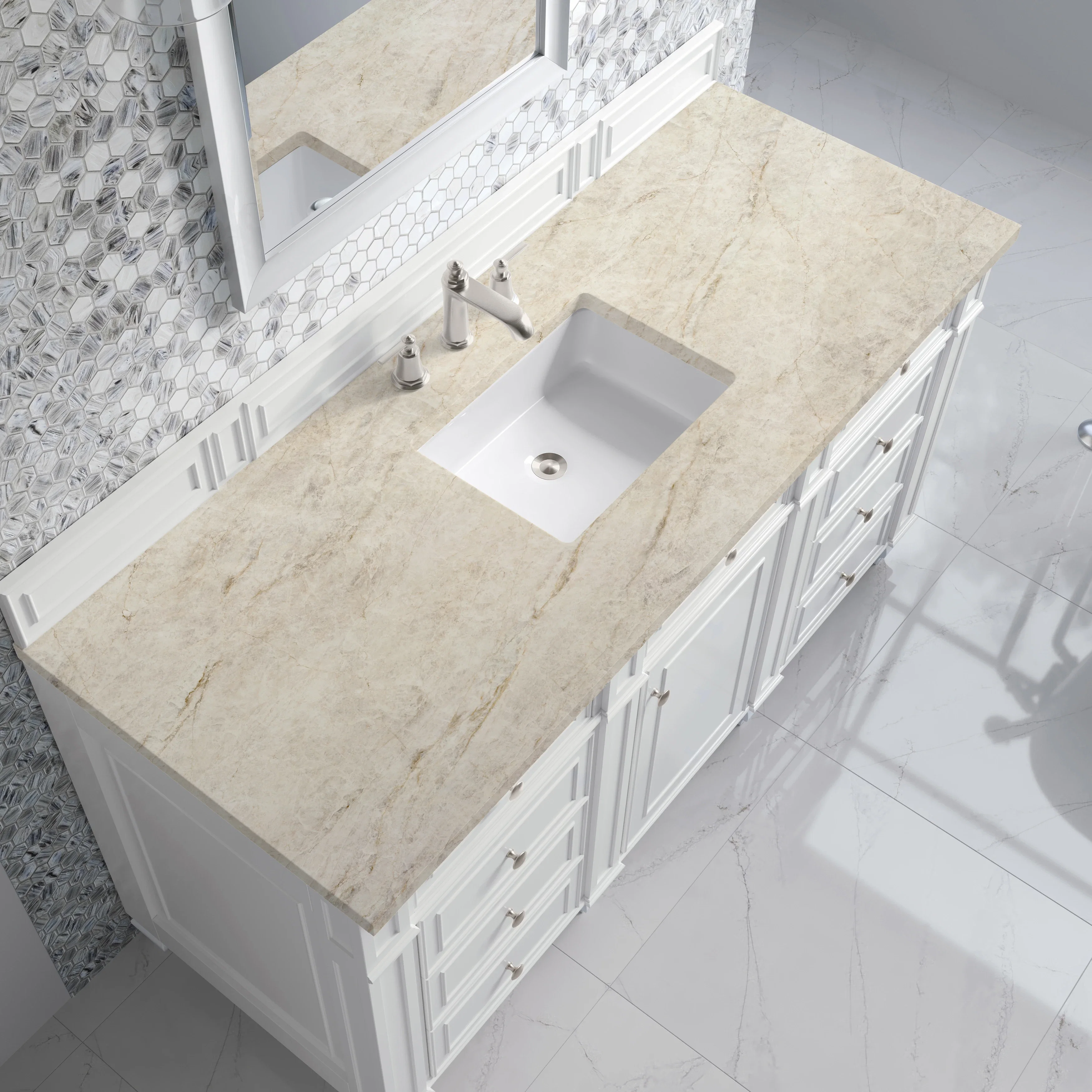Bristol 60" Single Vanity, Bright White, w/ 3 CM Tajnar Eclos Top