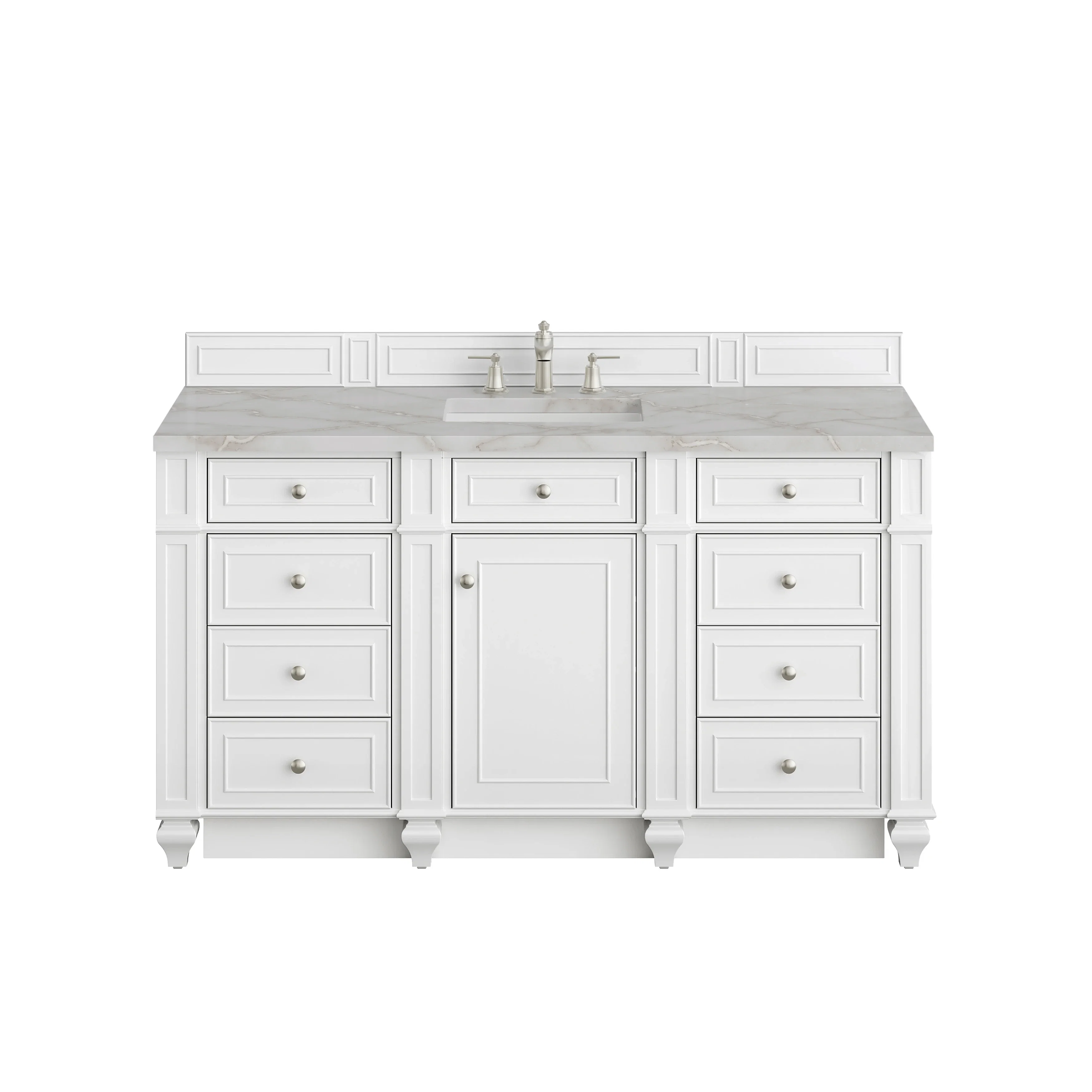 Bristol 60" Single Vanity, Bright White w/ 3 CM Victorian Silver Silestone Top