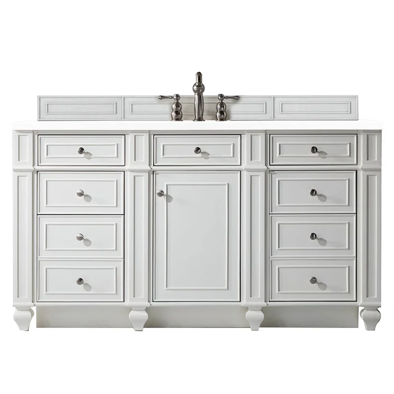 Bristol 60" Single Vanity, Bright White w/ 3 CM White Zeus Silestone Top