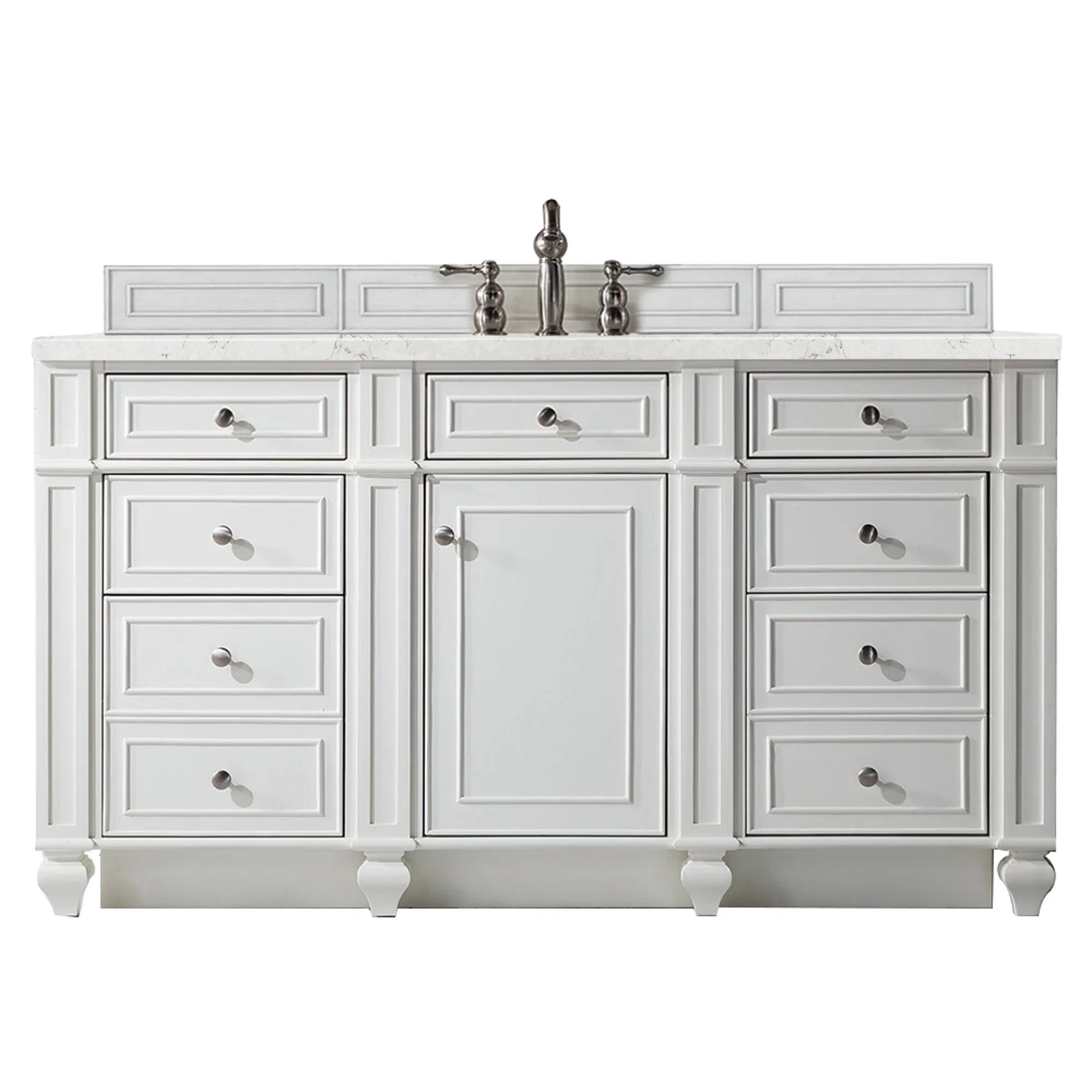 Bristol 60" Single Vanity, Bright White w/ 3 CM Eternal Jasmine Pearl Silestone Top w/FreePower Wireless Charger