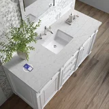 Bristol 60" Single Vanity, Bright White w/ 3 CM Eternal Jasmine Pearl Silestone Top w/FreePower Wireless Charger