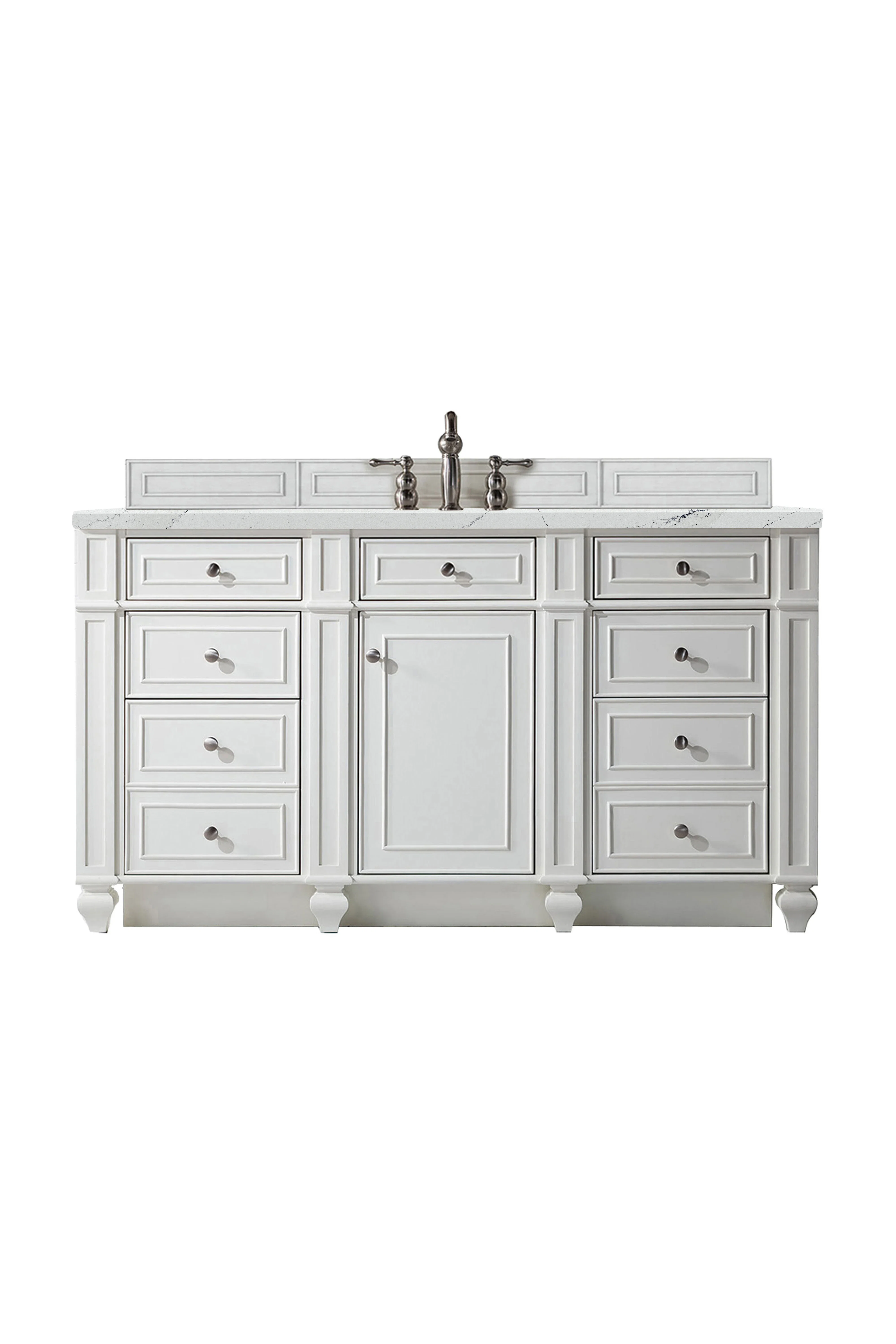 Bristol 60" Single Vanity, Bright White w/ 3 CM Ethereal Noctis Silestone Top w/FreePower Wireless Charger