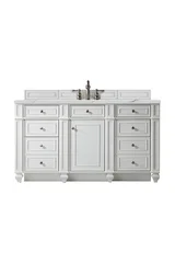 Bristol 60" Single Vanity, Bright White w/ 3 CM Ethereal Noctis Silestone Top w/FreePower Wireless Charger