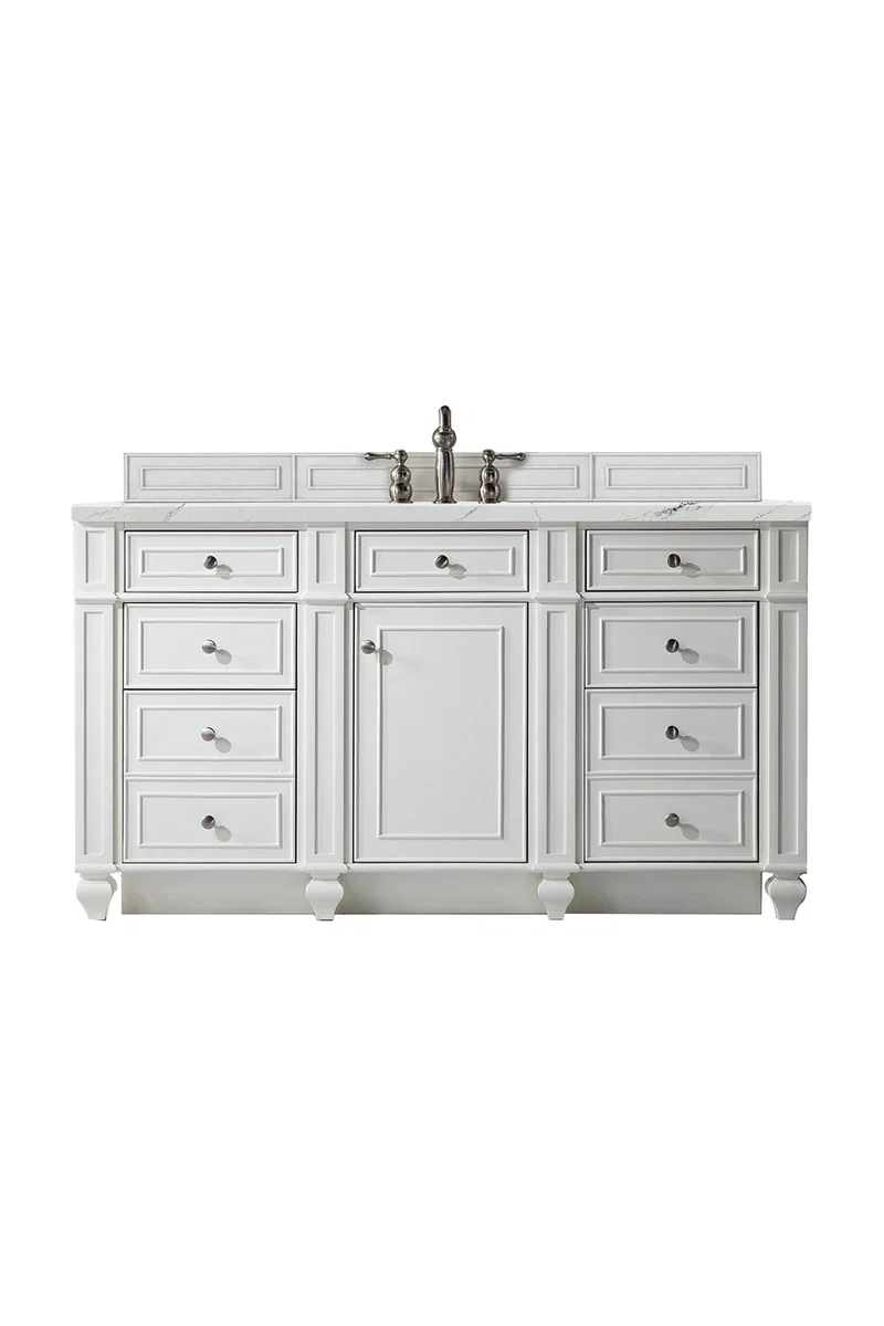 Bristol 60" Single Vanity, Bright White w/ 3 CM Ethereal Noctis Silestone Top w/FreePower Wireless Charger