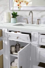 Bristol 60" Single Vanity, Bright White w/ 3 CM Ethereal Noctis Silestone Top w/FreePower Wireless Charger