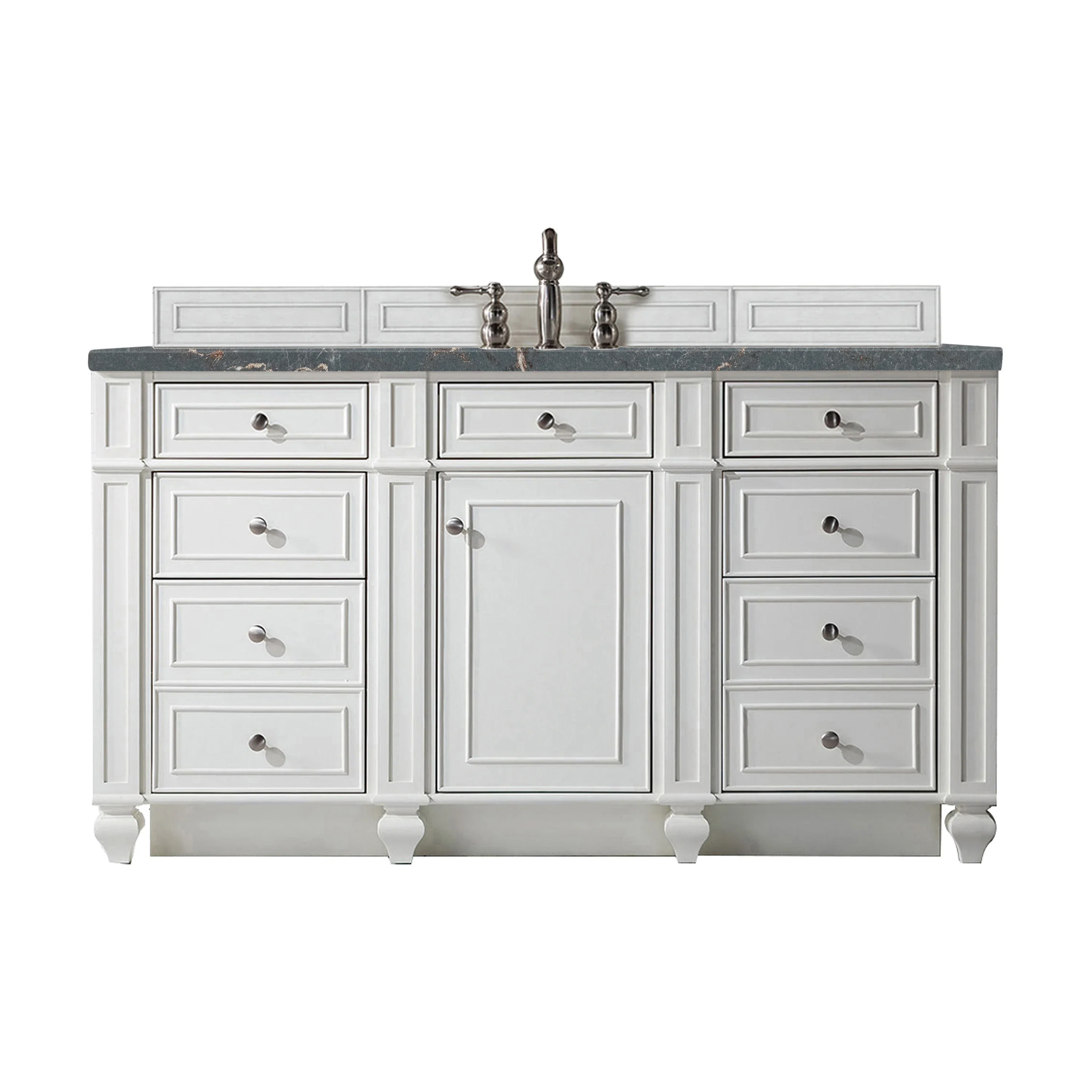Bristol 60" Single Vanity, Bright White w/ 3 CM Parisien Bleu Silestone Top w/FreePower Wireless Charger