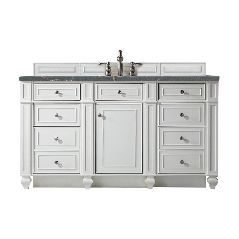 Bristol 60" Single Vanity, Bright White w/ 3 CM Parisien Bleu Silestone Top w/FreePower Wireless Charger