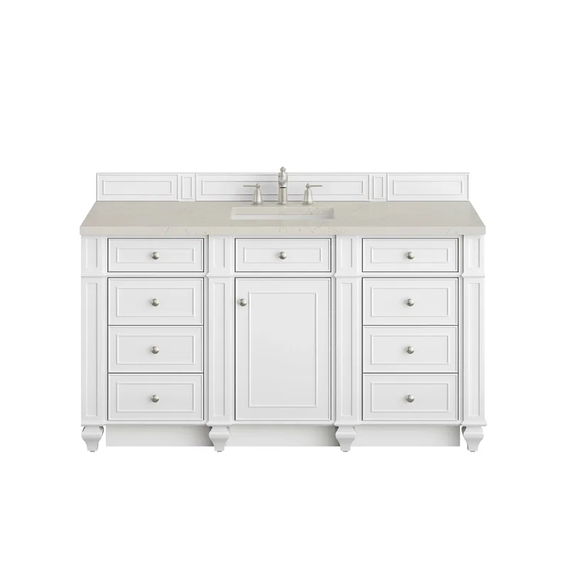 Bristol 60" Single Vanity, Bright White, w/ 3 CM Siberian Silestone Top w/FreePower Wireless Charger