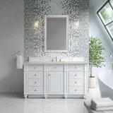 Bristol 60" Single Vanity, Bright White, w/ 3 CM Siberian Silestone Top w/FreePower Wireless Charger