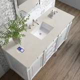 Bristol 60" Single Vanity, Bright White, w/ 3 CM Siberian Silestone Top w/FreePower Wireless Charger