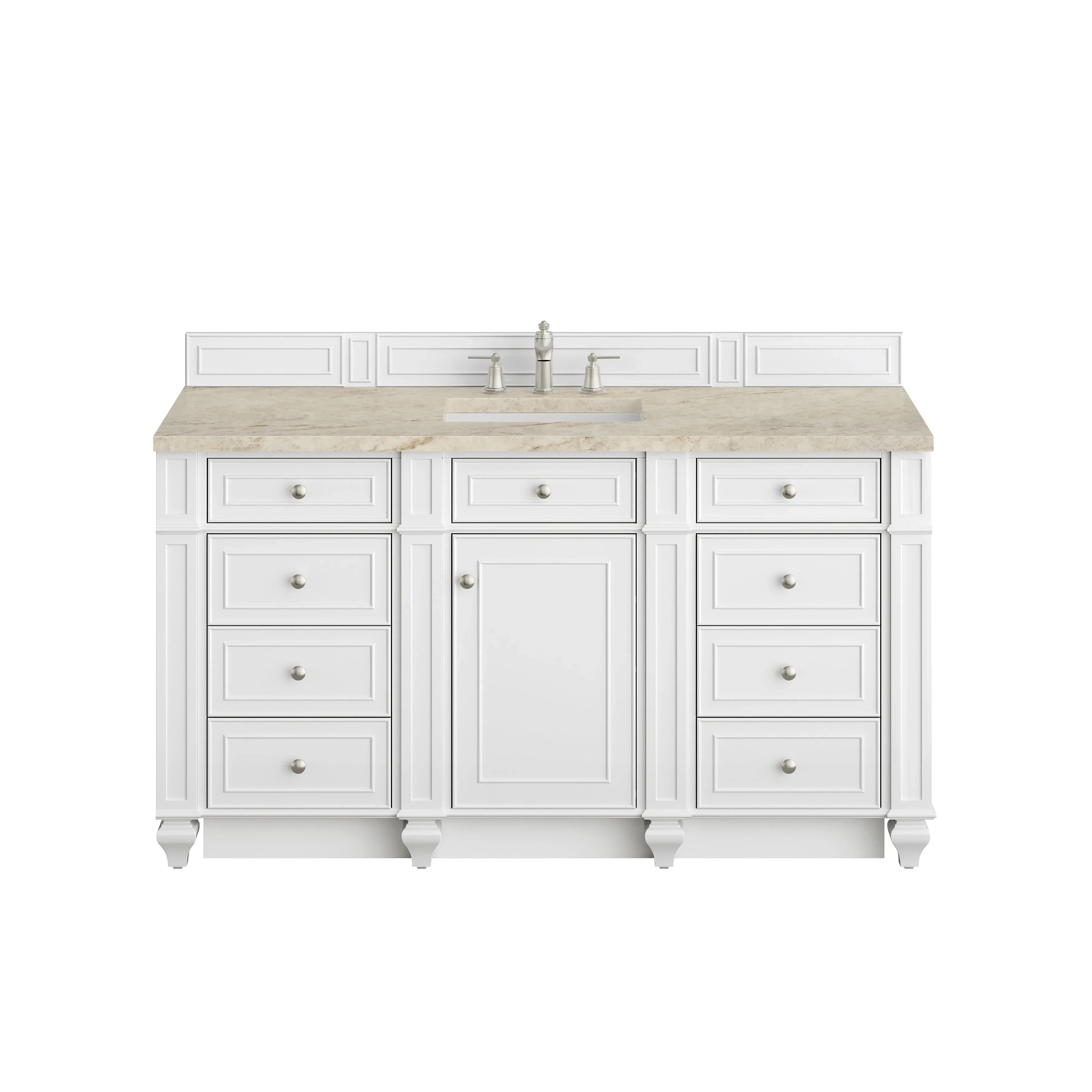 Bristol 60" Single Vanity, Bright White, w/ 3 CM Tajnar Eclos Top w/FreePower Wireless Charger