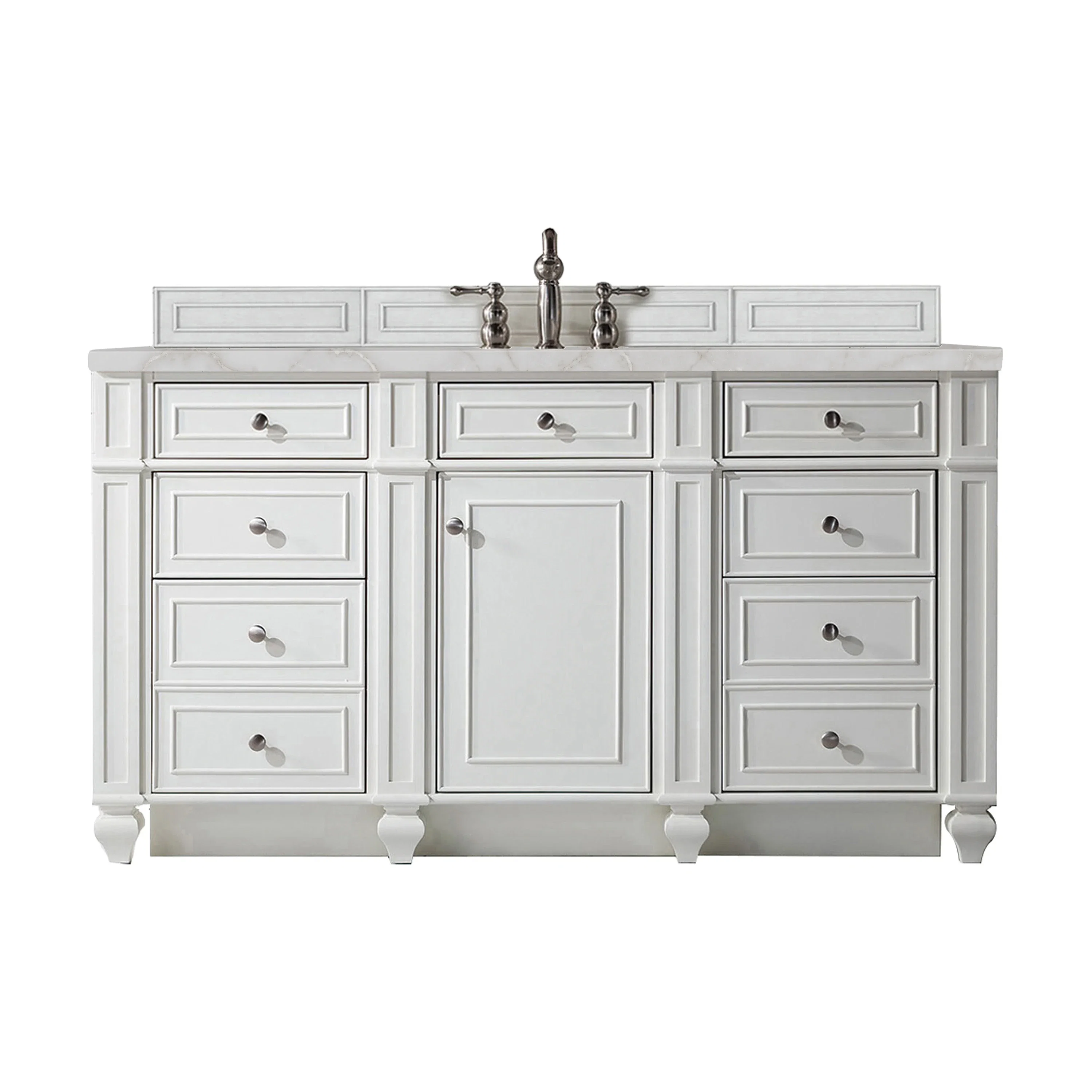 Bristol 60" Single Vanity, Bright White w/ 3 CM Victorian Silver Silestone Top w/FreePower Wireless Charger