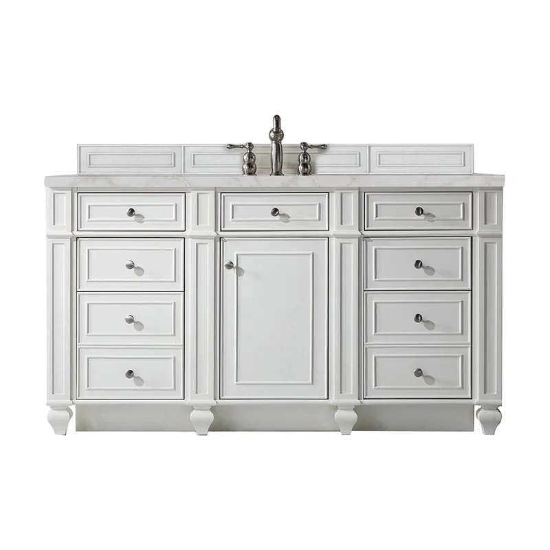 Bristol 60" Single Vanity, Bright White w/ 3 CM Victorian Silver Silestone Top w/FreePower Wireless Charger