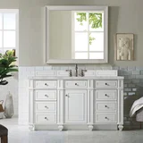 Bristol 60" Single Vanity, Bright White w/ 3 CM Victorian Silver Silestone Top w/FreePower Wireless Charger