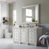 Bristol 60" Single Vanity, Bright White w/ 3 CM Victorian Silver Silestone Top w/FreePower Wireless Charger