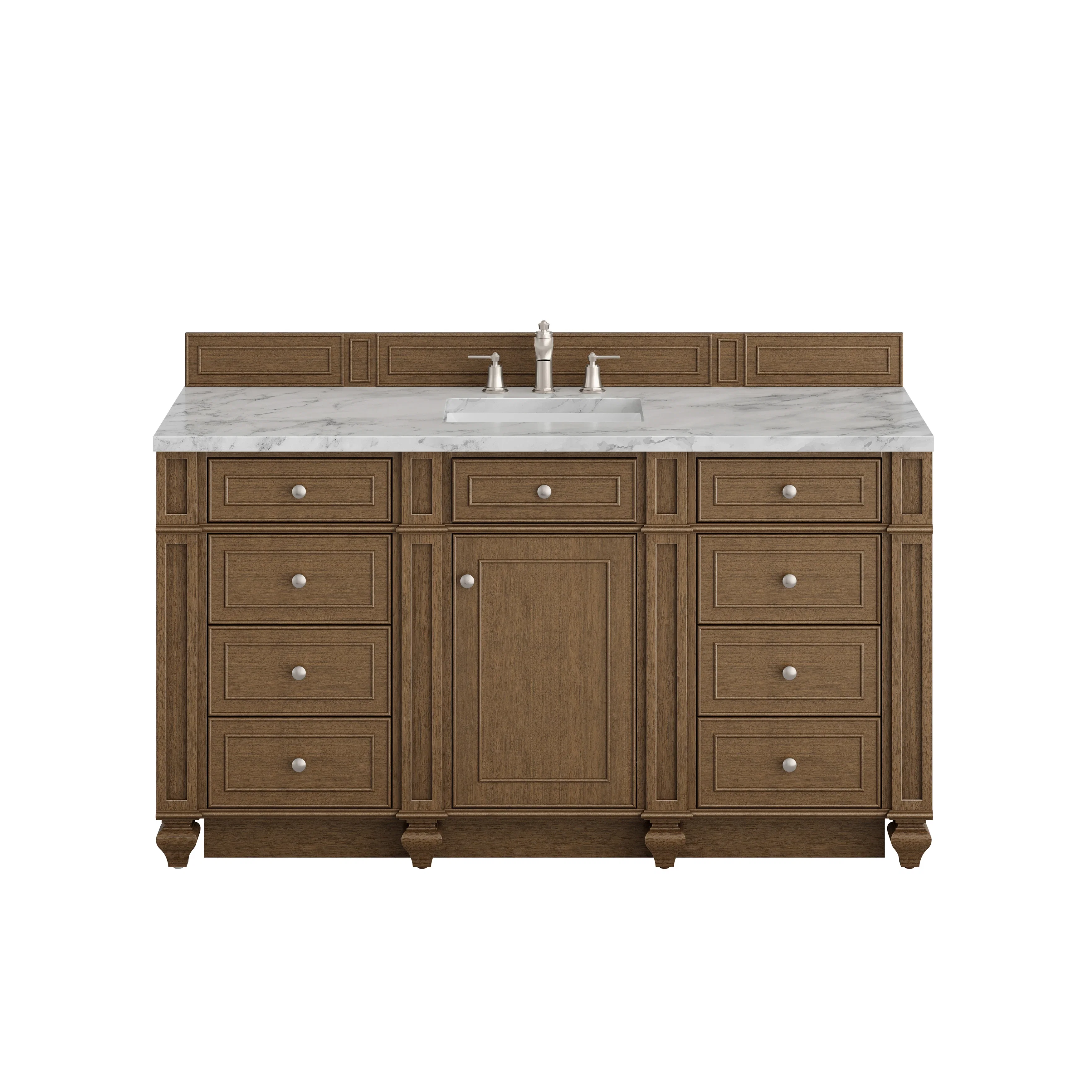 Bristol 60" Single Vanity, Saddle Brown w/ 3 CM Carrara Marble Top