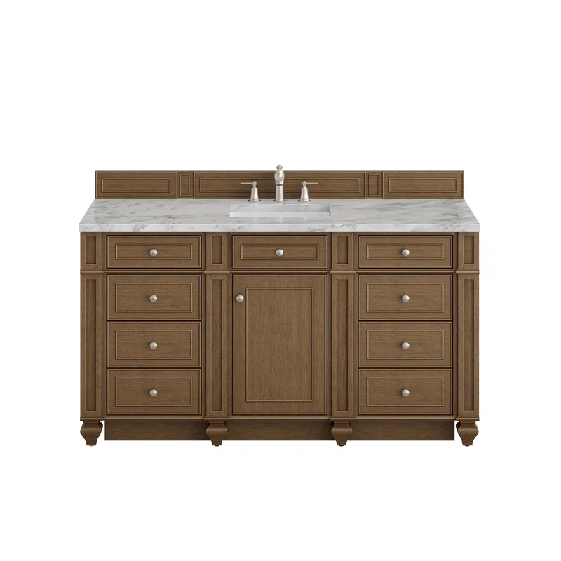 Bristol 60" Single Vanity, Saddle Brown w/ 3 CM Carrara Marble Top