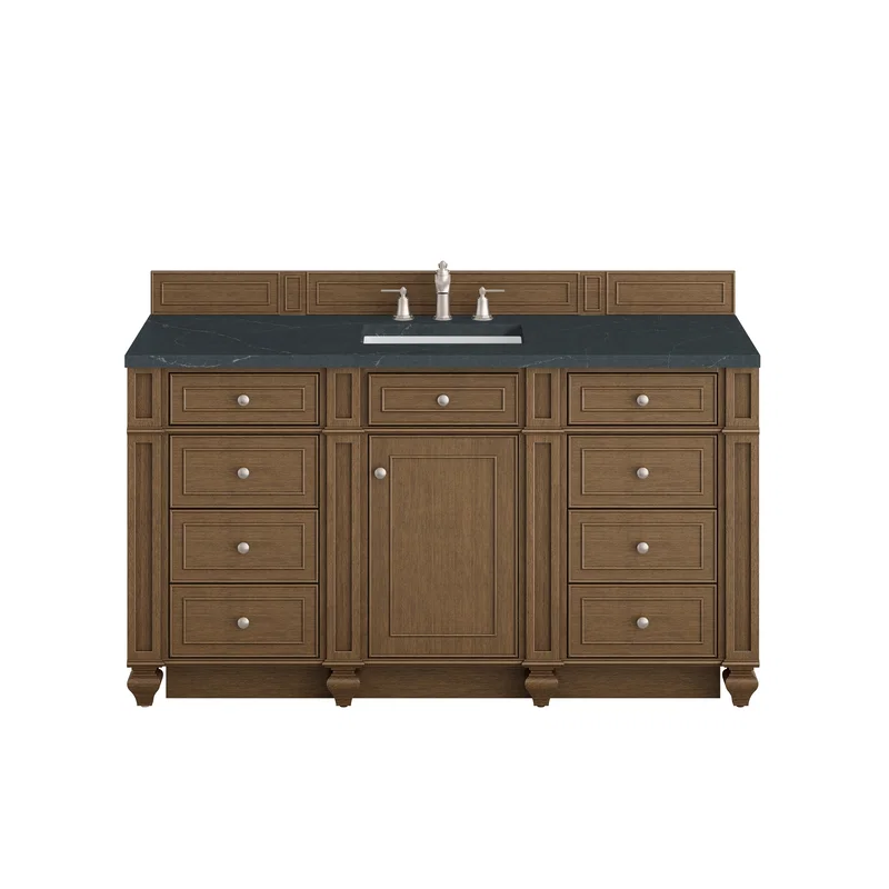 Bristol 60" Single Vanity, Saddle Brown w/ 3 CM Charcoal Soapstone Silestone Top