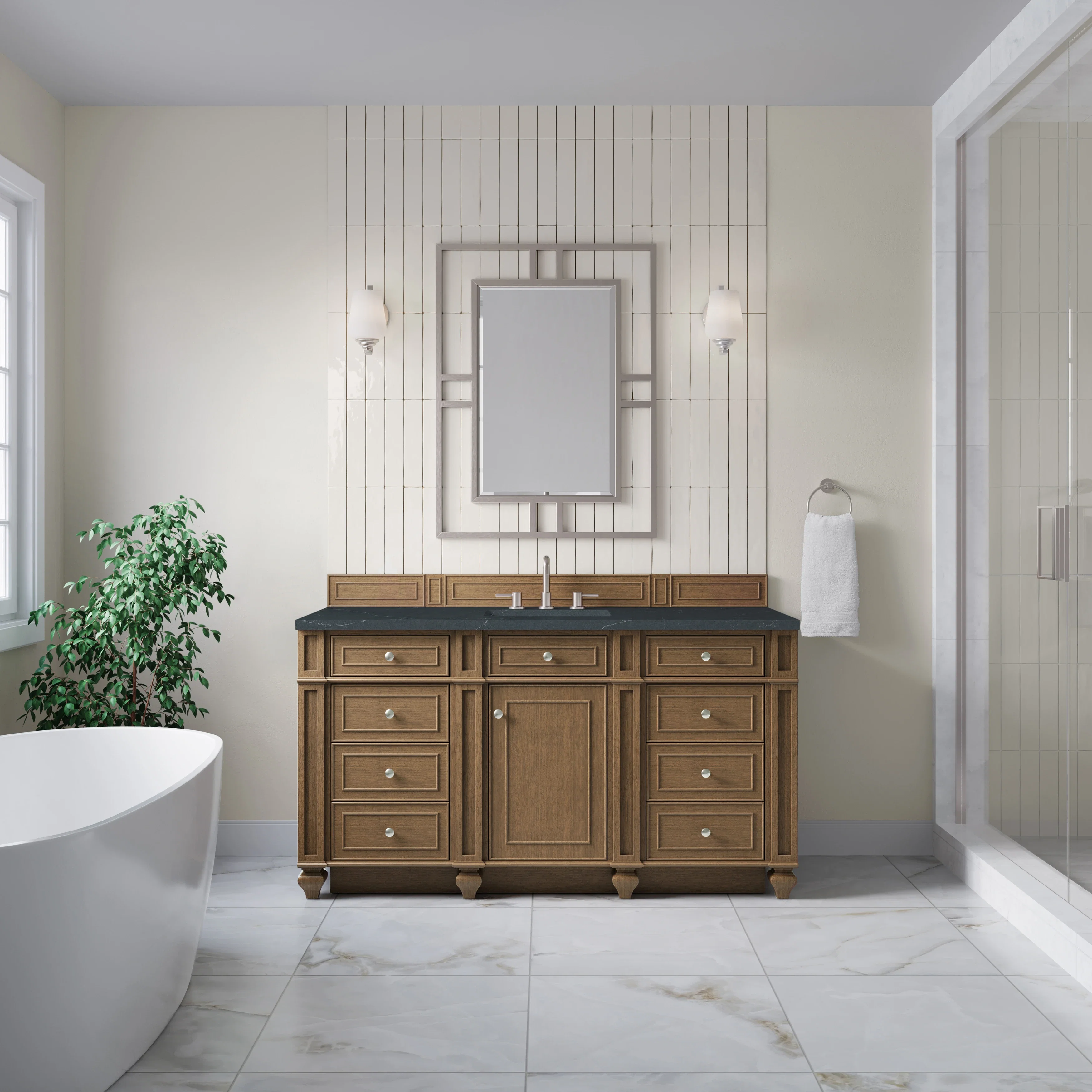 Bristol 60" Single Vanity, Saddle Brown w/ 3 CM Charcoal Soapstone Silestone Top