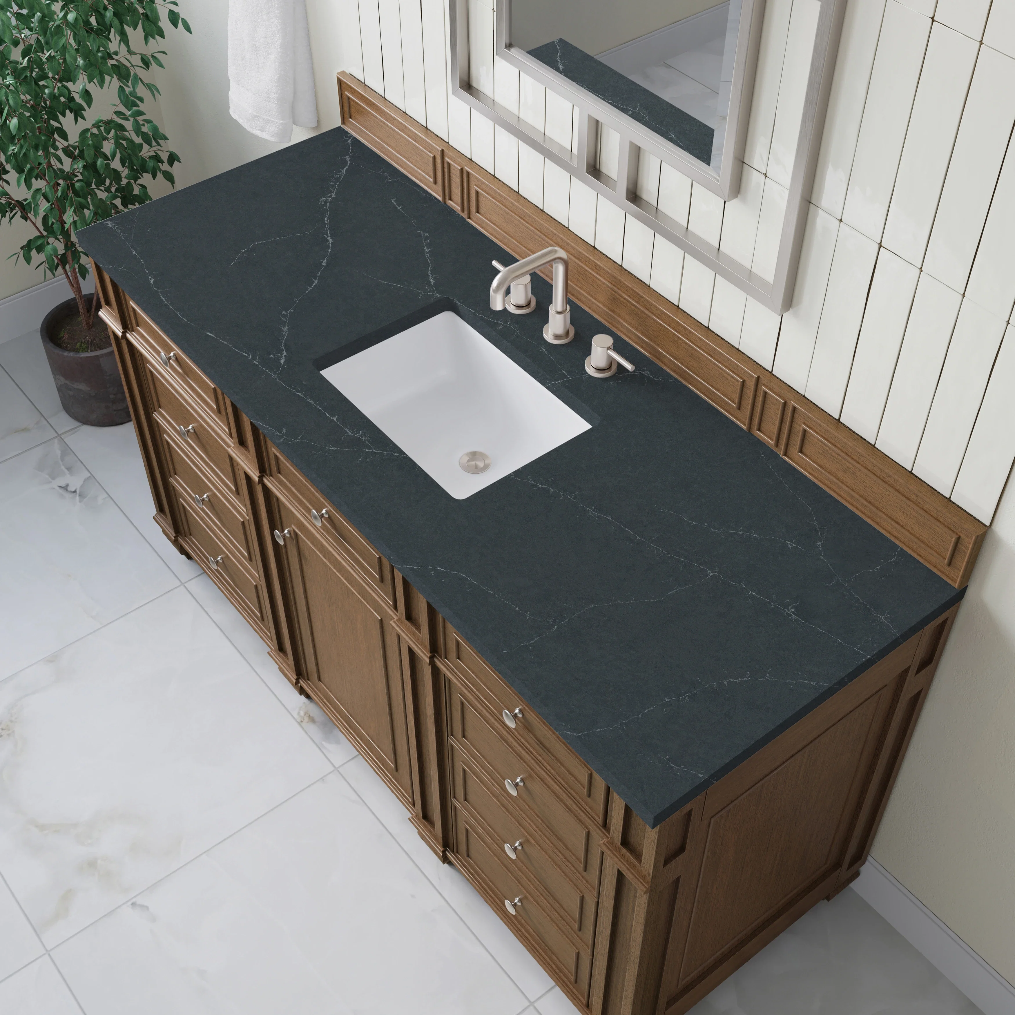 Bristol 60" Single Vanity, Saddle Brown w/ 3 CM Charcoal Soapstone Silestone Top