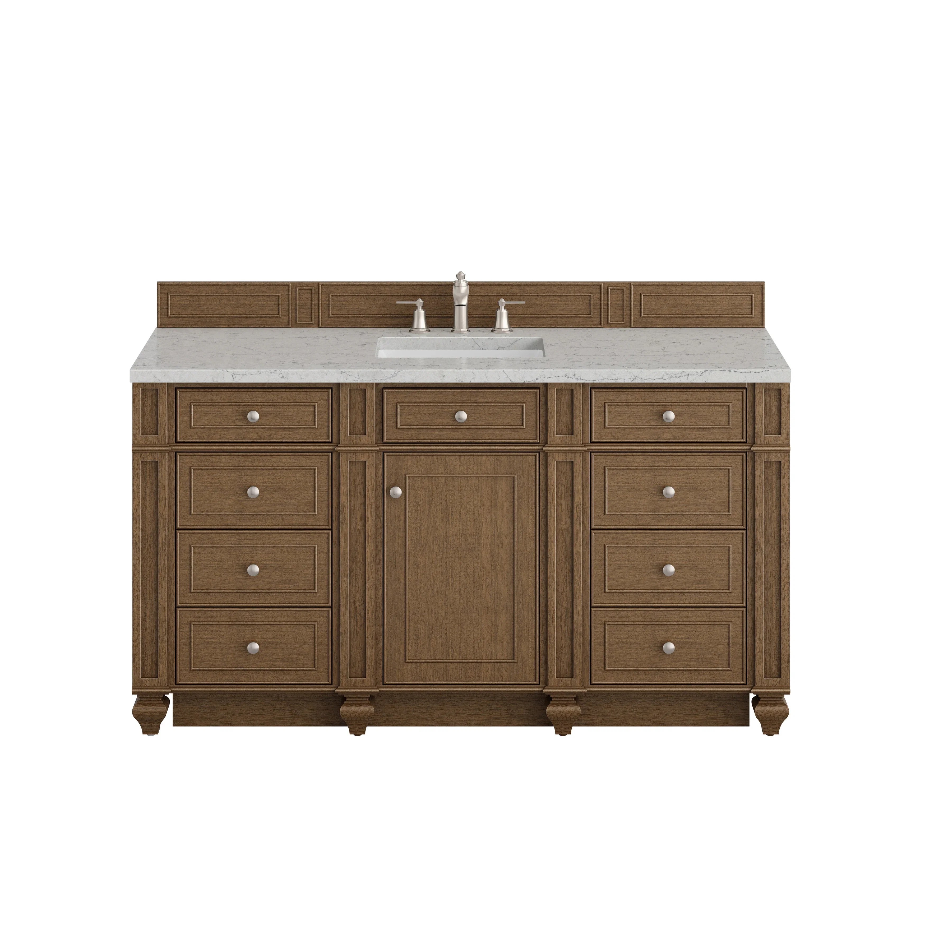 Bristol 60" Single Vanity, Saddle Brown w/ 3 CM Eternal Jasmine Pearl Silestone Top
