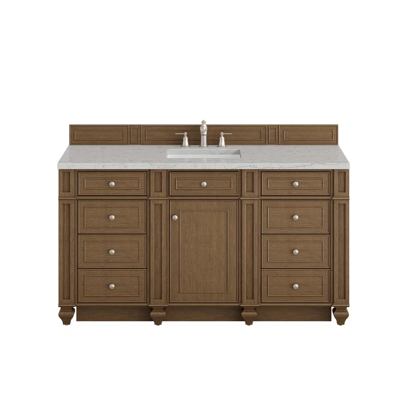 Bristol 60" Single Vanity, Saddle Brown w/ 3 CM Eternal Jasmine Pearl Silestone Top