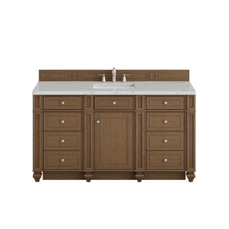 Bristol 60" Single Vanity, Saddle Brown w/ 3 CM Ethereal Noctis Silestone Top