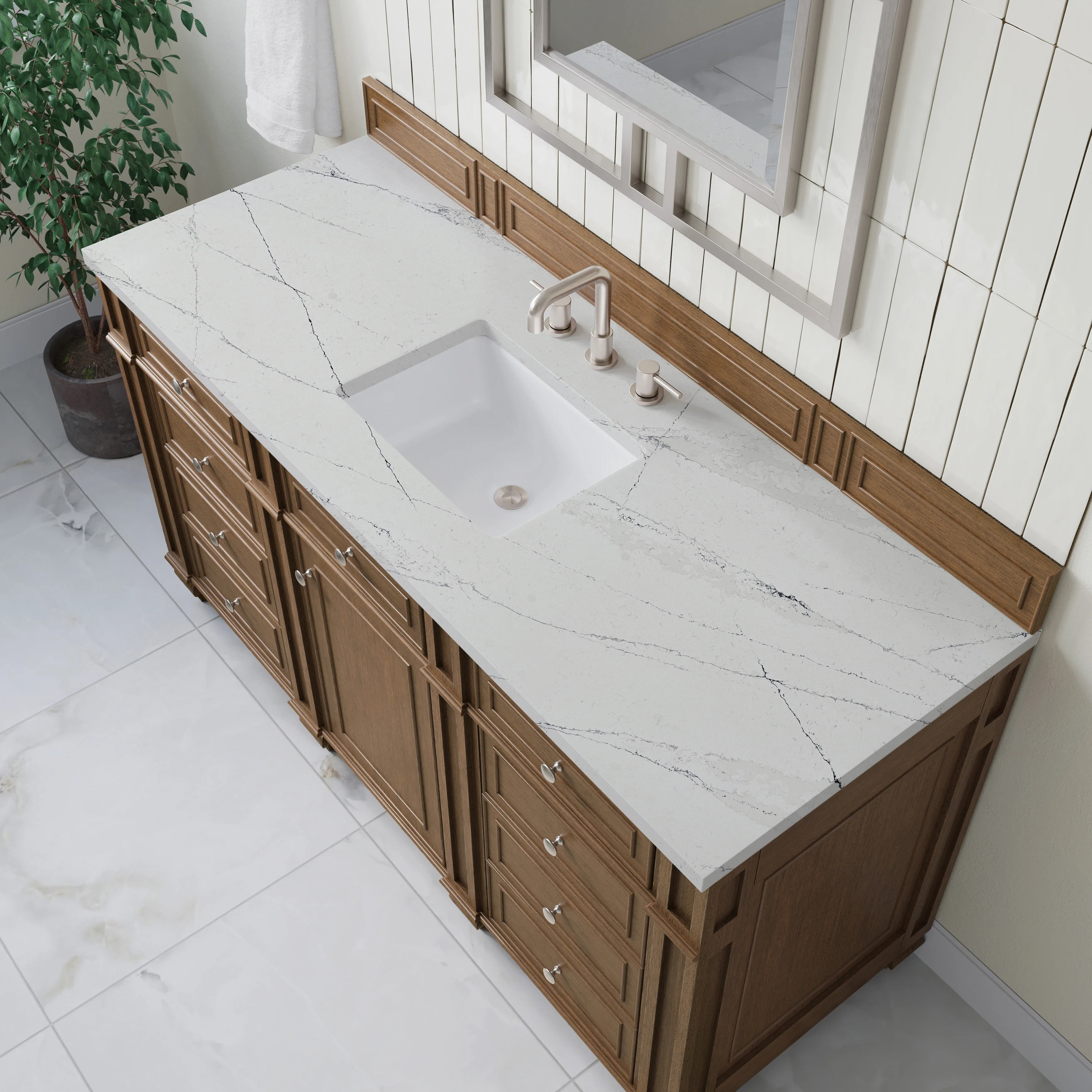 Bristol 60" Single Vanity, Saddle Brown w/ 3 CM Ethereal Noctis Silestone Top