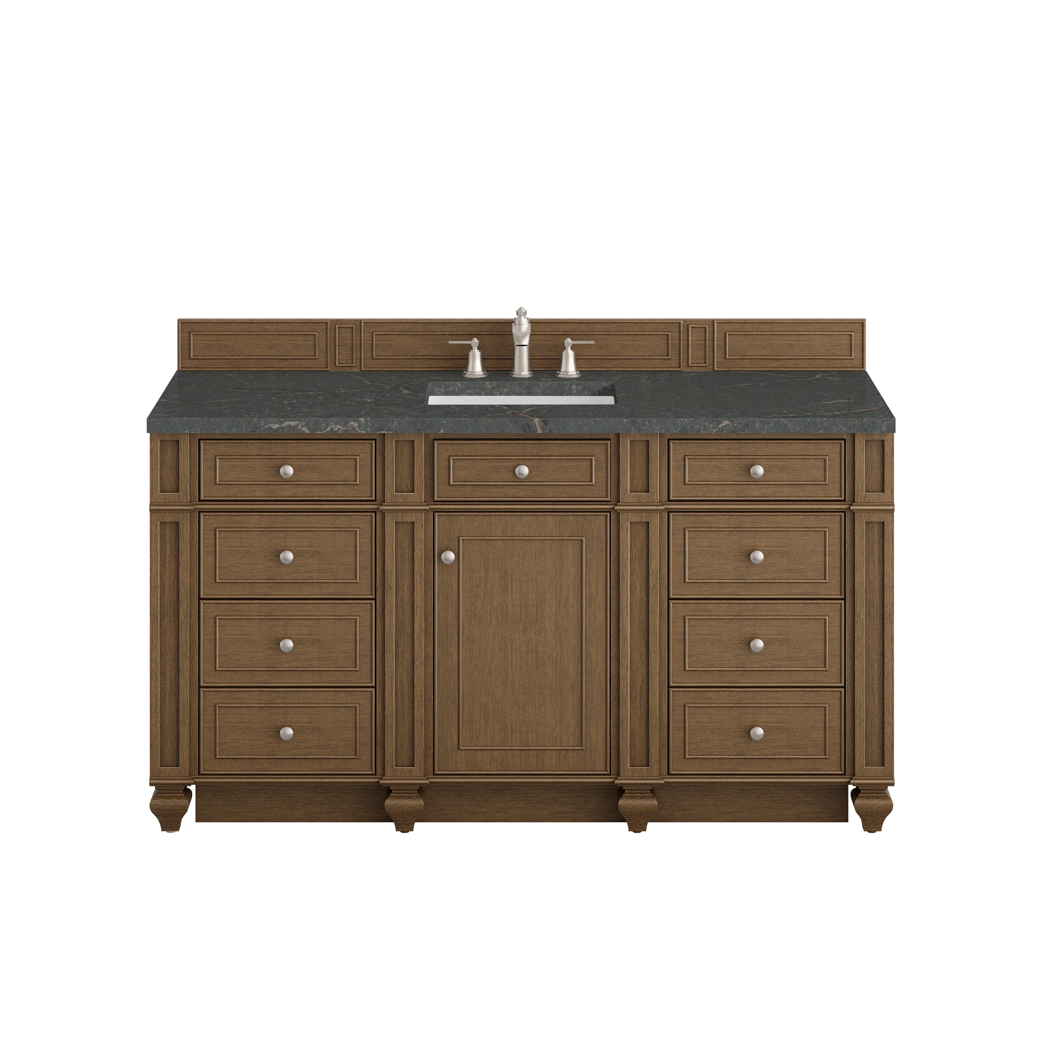 Bristol 60" Single Vanity, Saddle Brown w/ 3 CM Parisien Bleu Silestone Top