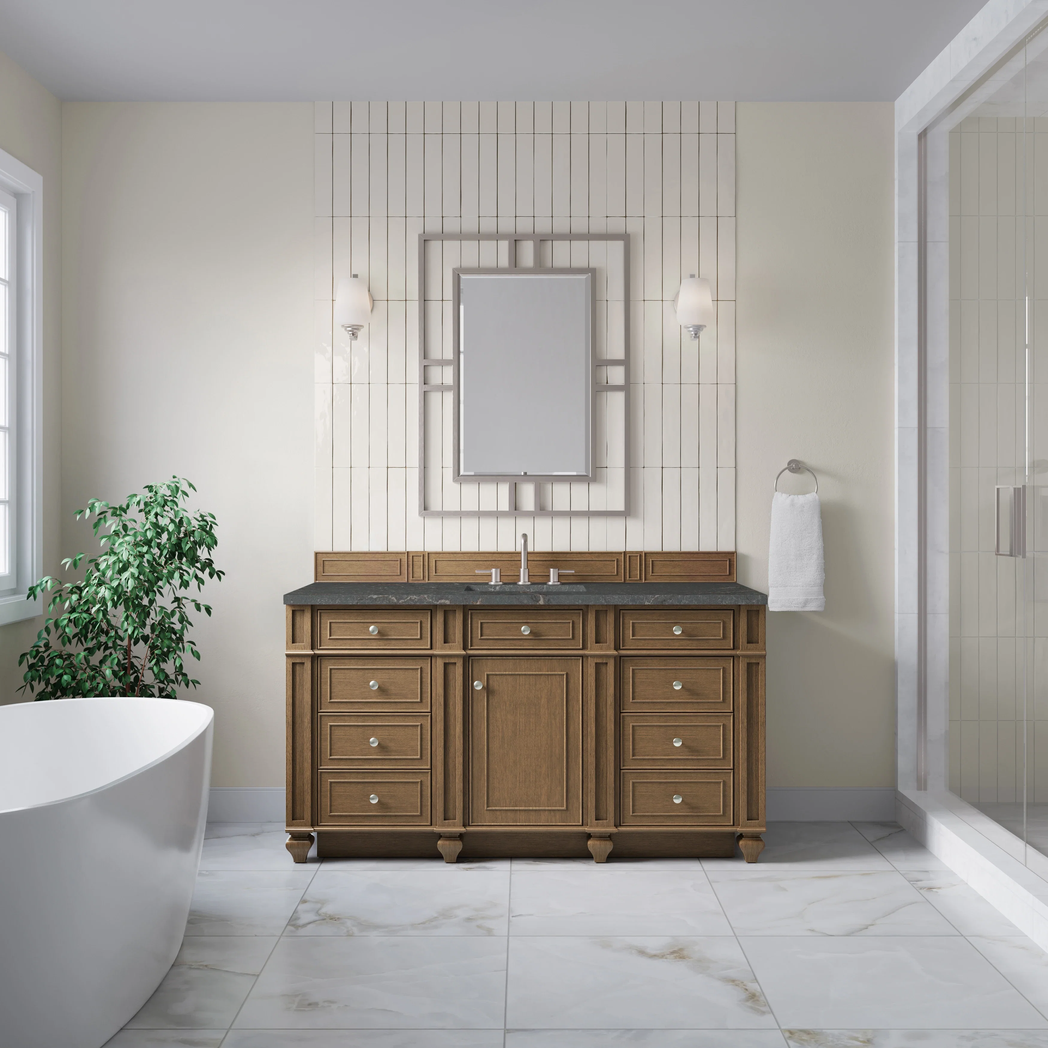 Bristol 60" Single Vanity, Saddle Brown w/ 3 CM Parisien Bleu Silestone Top