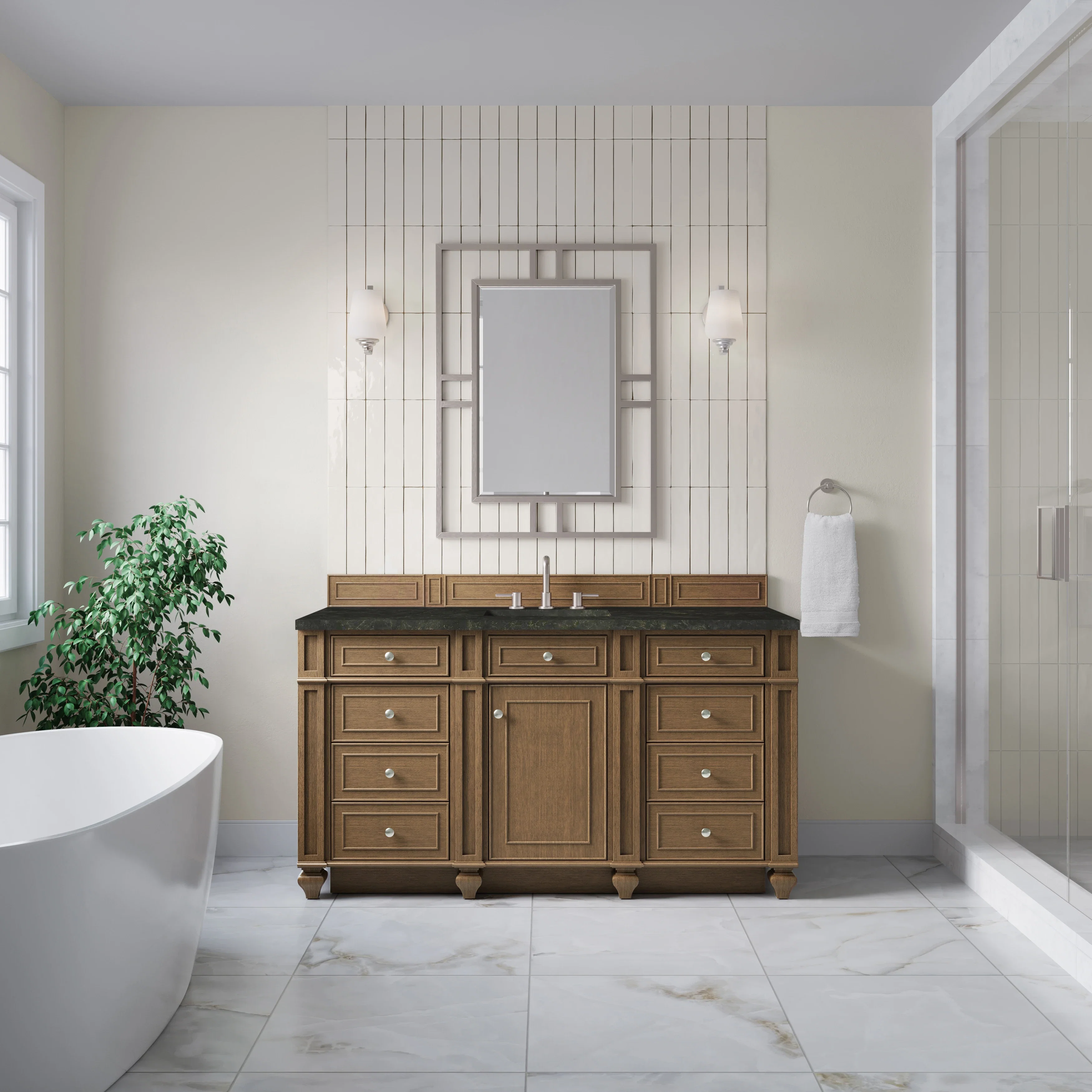 Bristol 60" Single Vanity, Saddle Brown, w/ 3 CM Phantome Eclos Top