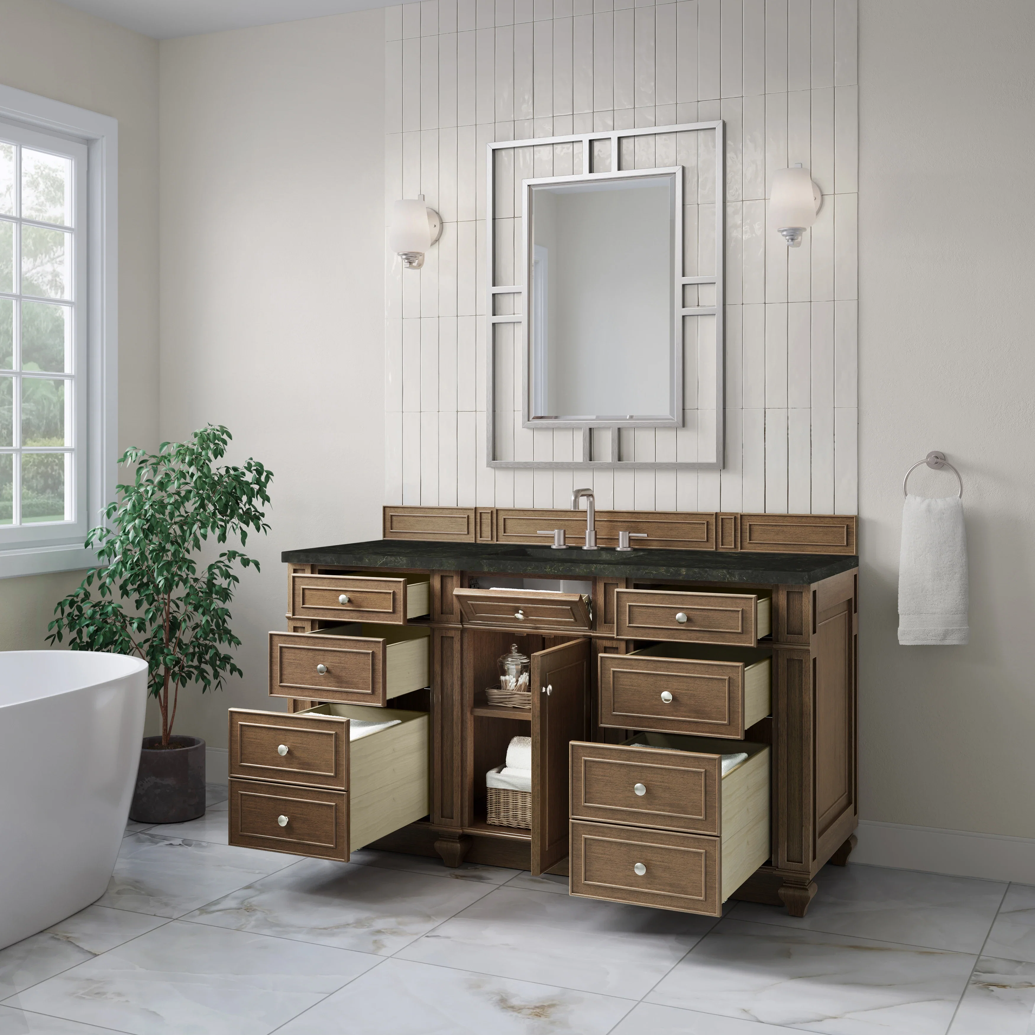 Bristol 60" Single Vanity, Saddle Brown, w/ 3 CM Phantome Eclos Top